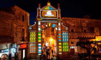 Projection mapped respecting the architecture of the facade