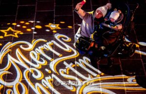 Christmas projection on floor