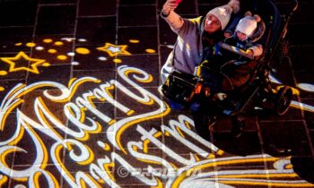 Christmas projection on floor