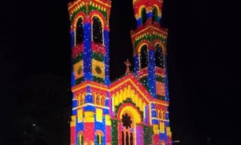 Mapped projection on a church