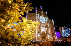 Illuminated church with mapped projection