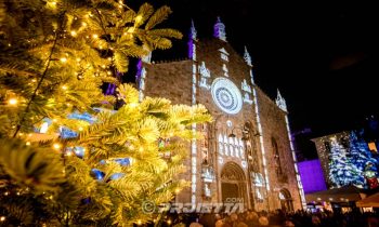Illuminated church with mapped projection