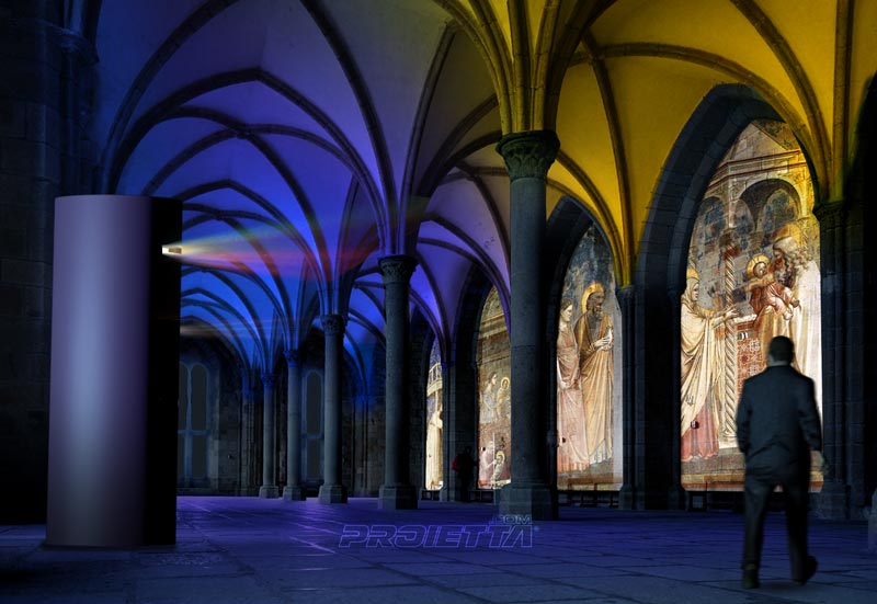 Indoor totem - fresco projections in a church